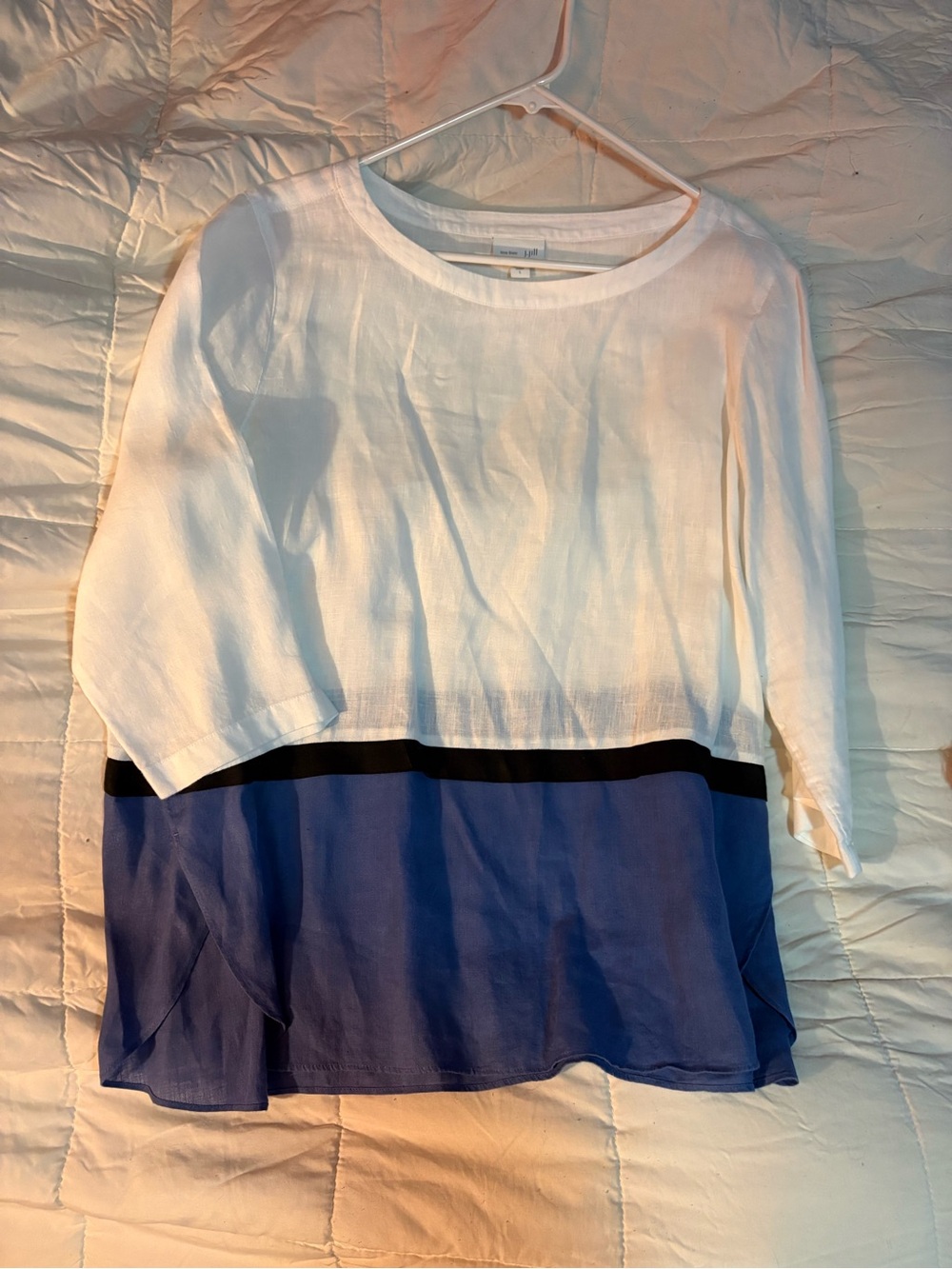 J. Jill Light Blue Embroidered Striped Cotton Blouse - Picture 4 of 8